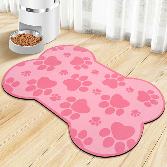 Dog Food Mats for Floors Waterproof, Pet Feeding Absorbent Water Bowl Mat Cat Placemats Pink Bone Shape 23.6 * 15.7 inch - color: Dark Pink, size: M(23.6"×15.7")