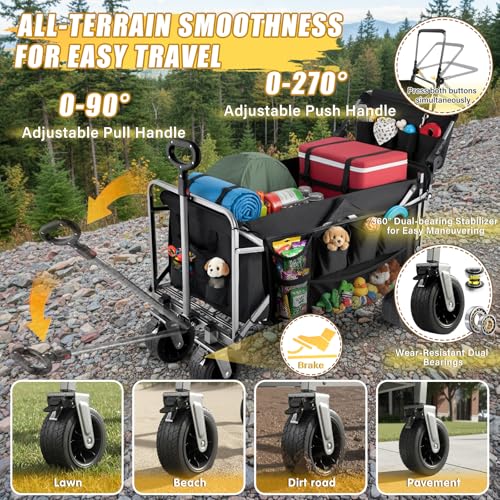 Dog Wagon for Large Dogs Up to 400 lbs, Foldable Dog Stroller for Medium to Large Dogs with Tailgate, Pet Carts with Wheels for Walking, Beach, Garden, Camping, Sport, Black L