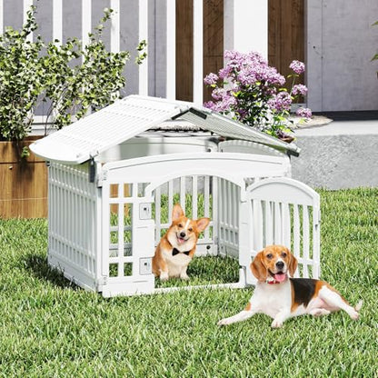 PETSITE 6-Panel Plastic Dog Playpen with Door, 24 Inch Tall Shape-Customizable Pet Playpen Indoor Outdoor, Ideal for Small & Medium Dogs and Puppies, with Lockable Door, Easy to Assemble - size: 24"H x 34"W (6 Panels)