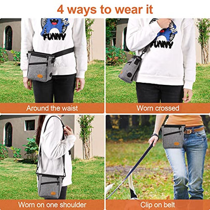 Ownpets Dog Training Pouch with Silicone Liner, Pet Treat Training Pouch with Collapsible Bowl, Shoulder Strap & Waist Strap, 4 Ways to Wear, Walking Fanny Pack for Dog Training - Grey - color: Grey