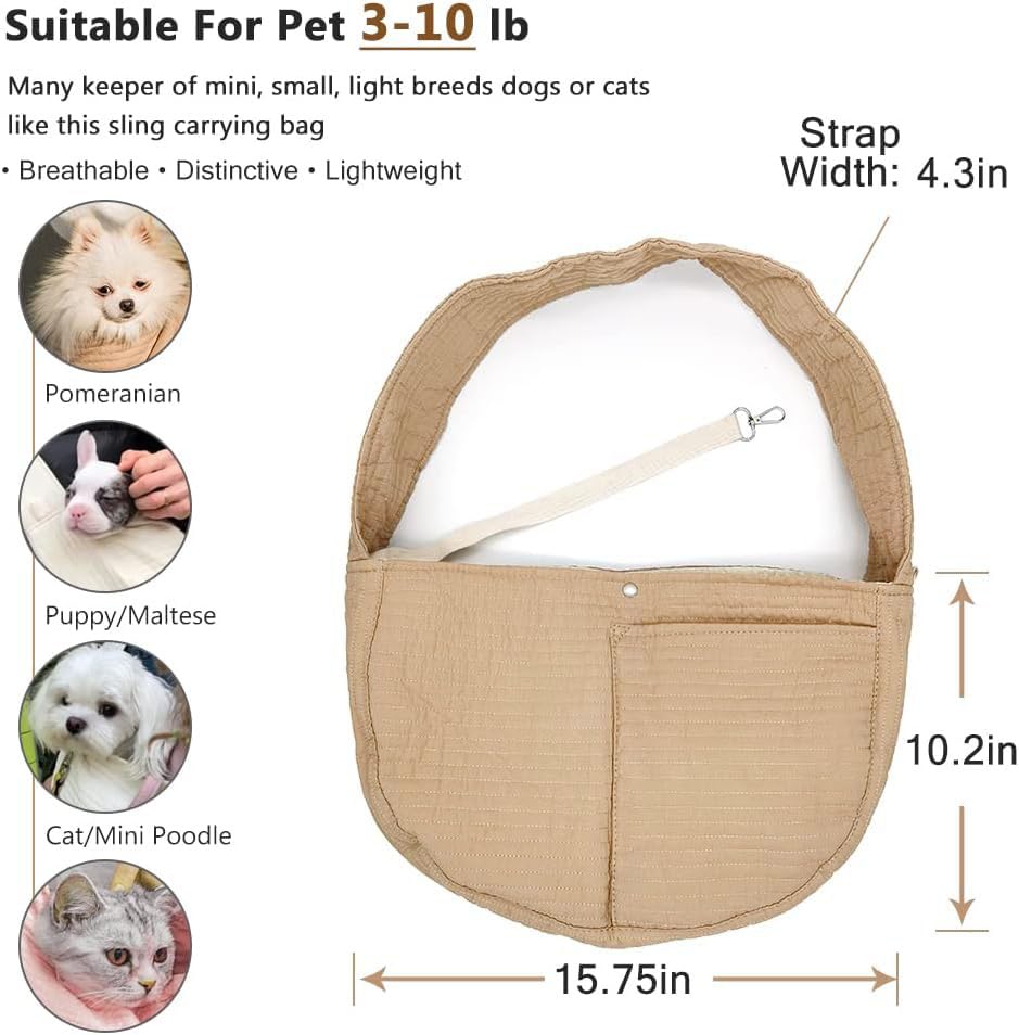 NATUYA Small Dog Carrier Sling Dog Sling Carrier for Small Dogs Puppies Cats, Big Pouch Safety Leash Pet Sling Carrier for Walking Outdoor Travel (Brown, Canvas) - color: Brown