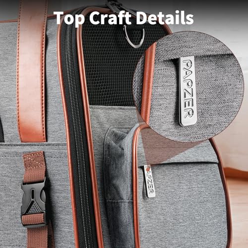 Heavy-Duty Premium Pet Carrier, Medium to Large Cat Carrying Bag with Seatbelt Strap Car Travel, Top & Side Load Crate Durable Foldable Kennel Cage for Small Dogs Under 10 lbs Leather