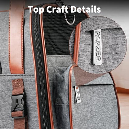 Heavy-Duty Premium Pet Carrier, Medium to Large Cat Carrying Bag with Seatbelt Strap Car Travel, Top & Side Load Crate Durable Foldable Kennel Cage for Small Dogs Under 10 lbs Leather