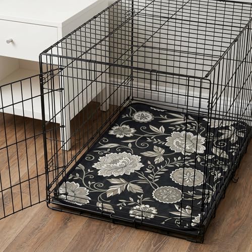 Large Blooms Washable Pee Pads for Dogs, Charcoal Linocut Texture Reusable Puppy Pad Waterproof & Non-Slip, Multi-Use Potty Training Mat for Crates, Indoor, Outdoor and Car Travel 36"x24" - size: 36"x24"