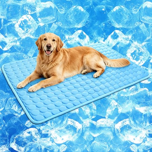 Dog Cooling Mat, Breathable Cooling Mat for Dogs(Q-Max>0.4) Washable Cold Crate Pad Cooling Dog Bed Mats, Non-Slip Dog Cooling Pad, Cats Cooling Mat for Kennels, Crates, Cars, Indoor & Outdoor - color: Blue, size: L(28*22")