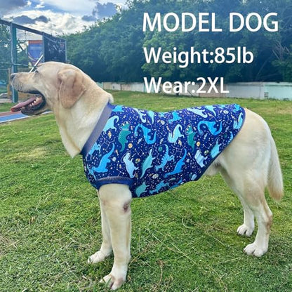 Dog Navy Sleeveless T Shirts with Universe Dinosaur Pattern Printed Soft Vest for Large Dogs (L, Vest) - color: Navy, size: Large