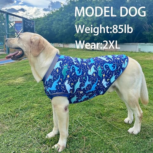 Dog Navy Sleeveless T Shirts with Universe Dinosaur Pattern Printed Soft Vest for Large Dogs (L, Vest) - color: Navy, size: Large