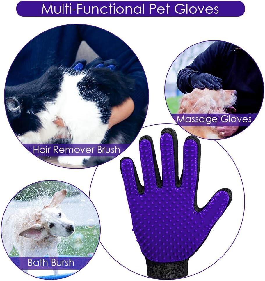 DELOMO Pet Hair Remover Glove - Gentle Pet Grooming Glove Brush - Deshedding Glove - Massage Mitt with Enhanced Five Finger Design - Perfect for Dogs & Cats with Long & Short Fur - 1 Pack, Purple - color: Purple