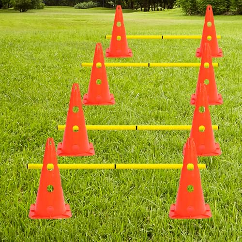 15 Inch Speed Agility Hurdles and Cones Set with 3 Height Level Detachable Jumping Hurdles for Beginner, Dog Training - color: Orange