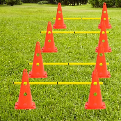 15 Inch Speed Agility Hurdles and Cones Set with 3 Height Level Detachable Jumping Hurdles for Beginner, Dog Training - color: Orange