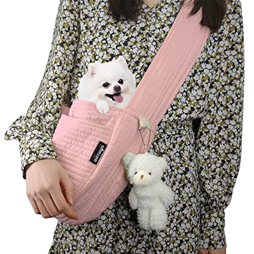 NATUYA Small Dog Carrier Sling Dog Sling Carrier for Small Dogs Puppies Cats, Big Pouch Safety Leash Pet Sling Carrier for Walking Outdoor Travel (Pink, Canvas) - color: Pink