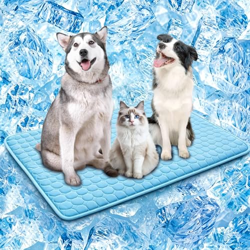 SOMOYA Dog Cooling Mat,Upgraded Arc-Chill Non-Slip Washable Cool Pad | Cooling Mat for Dogs Q-Max 0.4 Breathable Washable,Foldable,Suit for Indoor Outdoor Summer Use for Cats Dogs - color: Blue, size: 39x59 in