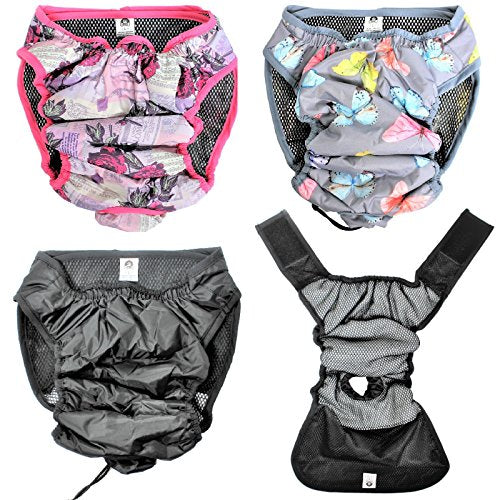 Leak Proof Waterproof Cat Dog Diapers Female Washable Reusable Absorbent Pad Padding Lined for Small Medium Large Pets (M: Waist 16" - 20", Gray Butterflies) - color: Gray Butterflies, size: M: waist 16" - 20"