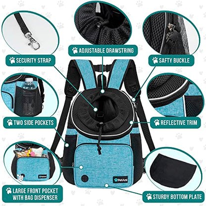 PetAmi Adjustable Cat & Dog Chest Carrier Backpack, Ventilated for Hiking & Camping, Max 15 lbs, Teal Blue - color: Teal Blue, size: Large (15.5x9x18)