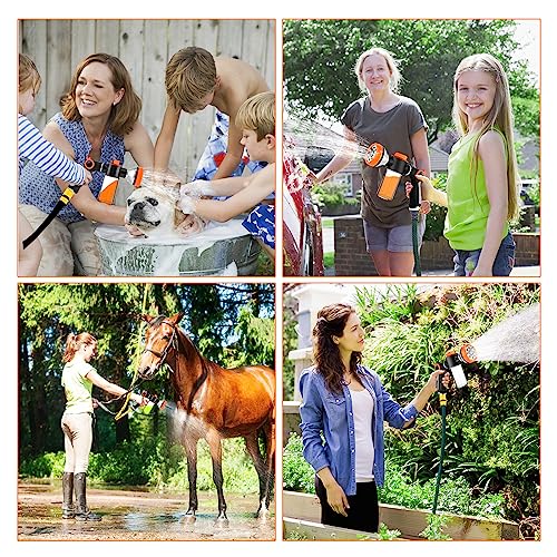 Upgrade Dog Washing Hose Attachment, 8 Spray Patterns Dog Wash with 3.5oz 100cc Soap Dispenser, Dog Washing Gloves, Dog Bath Brush, Suitable for Watering Plant, Patio, Cleaning, Showering Pet - color: Orange