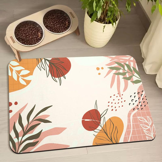 Dog Food Mats for Floors Waterproof, Pet Water Bowl Mats Pet Feeding Absorbent Placemats Bohemia Tropical Leaves 12 * 20 inch - color: Orange, size: 20"L x 12"W