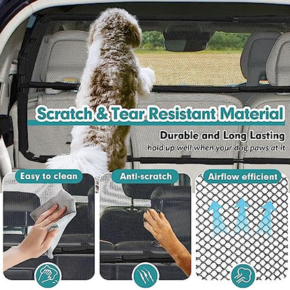 Dog Car Barrier Escape-Proof, 46" Wide Car Divider for 3rd Row Seats & Cargo Area, Durable Cargo Area Dog Car Gate Trunk Barrier with See Through Net Mesh for Small Sized SUV & Vehicles Or Hatchback - size: Small