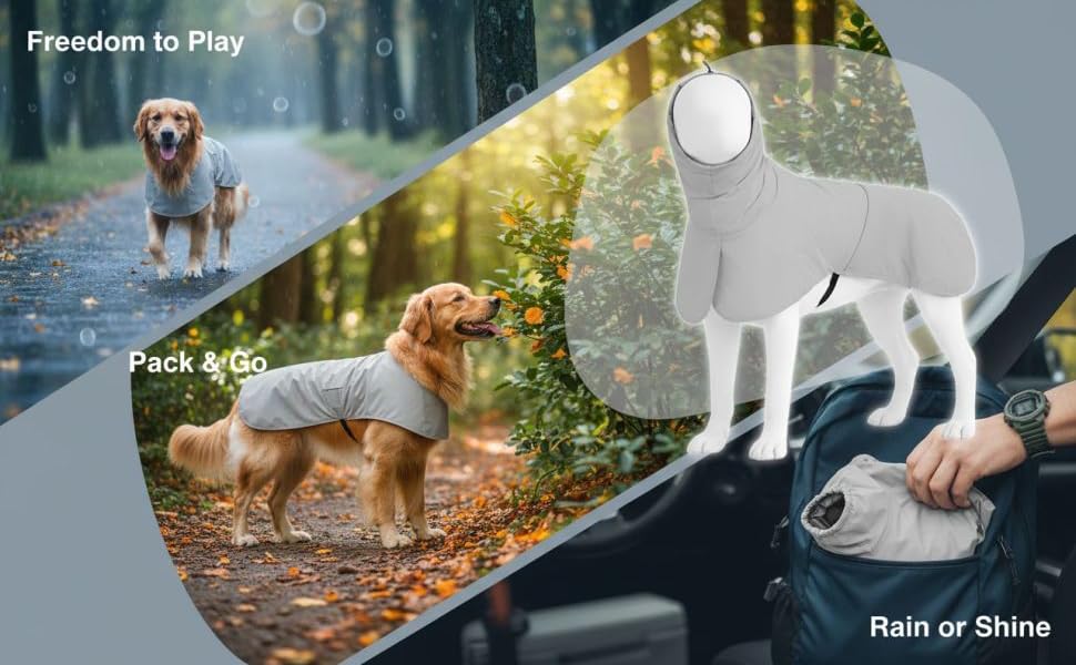 Dog Rain Jacket, Gray, for Medium-Sized Dogs, M Size Back 17.7 in, Polyester Lightweight Pet Rain Gear, Outdoor Windproof Sun Blocking