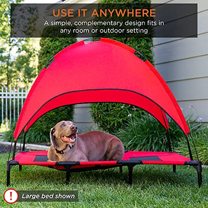 Best Choice Products 30in Elevated Cooling Dog Bed, Outdoor Raised Mesh Pet Cot w/Removable Canopy Shade Tent, Carrying Bag, Breathable Fabric - Red - color: Red, size: 30in