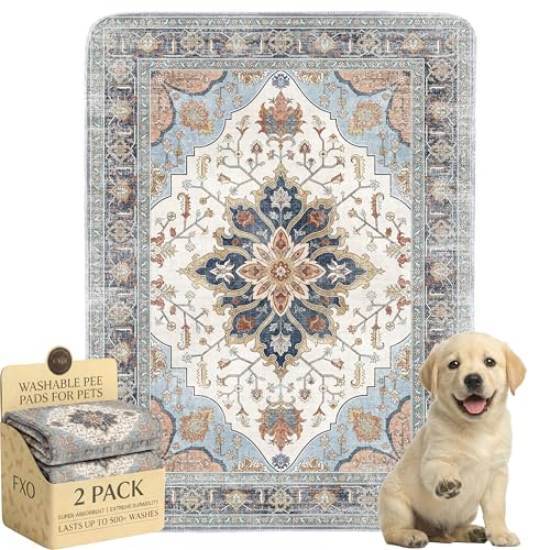 Washable Pee Pads for Dogs,Great Urine Absorbent Reusable Puppy Training Pads,Waterproof,Leak-Proof & Non-Slip Potty Pads for Whelping,Crate,Playpen,Bed.(Blue Floral,18"x24") - color: Blue Floral, size: 18"x24" (Pack of 2)