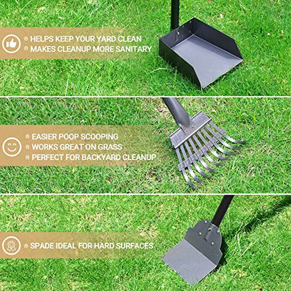 Heeyoo Dog Pooper Scooper, Dog Poop Tray and Rake Set, Pet Waste Removal Scoop with Long Adjustable Sectional Stainless Handles - color: Black/Blue