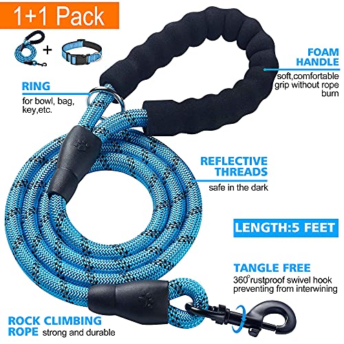 Ladoogo Reflective Dog Collar Padded with Soft Neoprene Breathable Adjustable Nylon Dog Collars for Small Medium Large Dogs (X-Small (Pack of 1), Vivid Blue Collar+Leash) - color: Vivid Blue Collar+Leash, size: X-Small (Pack of 1)