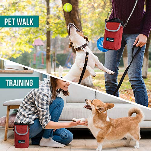 PetAmi Dog Treat Pouch, Large 3-Cup Dog Training Treat Bag with Poop Bag Dispenser, Hands-Free Waist Belt & Crossbody Strap, Reflective with Multiple Pockets & Belt Clip (Red) - color: Red