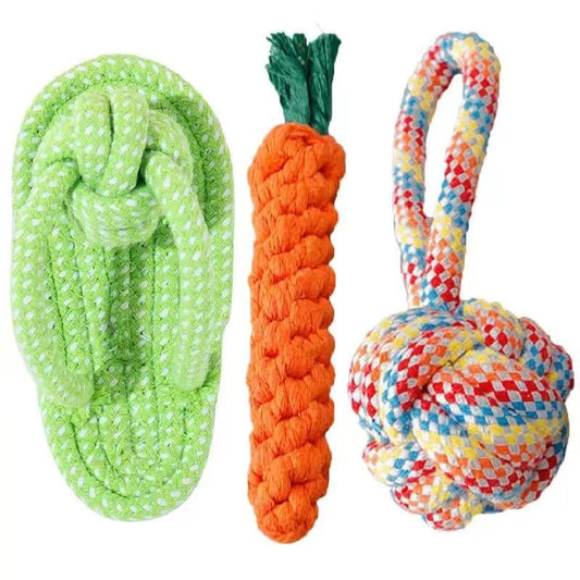 Dog Rope Toys Knot Chew Toys for Teething, Durable Dental Teeth Cleaning Interactive Toys for Boredom Relief, Shoe Set of 3