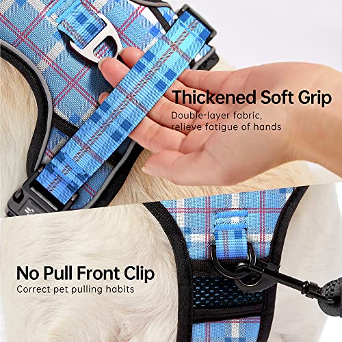 NESTROAD No Pull Dog Harness with Leash, Reflective No Choke Pet Vest Harness,Adjustable Soft Padded Dog Harness with Easy Control Handle for Small Dogs(Checkered Blue,Small) - color: Checkered Blue, size: 【S】neck 11-15" chest 15-21"