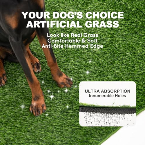 HQ4US 4LEGS Dog Grass Pad with Tray Extra Large 45”×34” Ultra-Absorbent Artificial Grass Pad for Dogs Potty Grass Hemmed Edge for Indoor Potty Training, Reusable Dogs Pee Pads, Dog Litter Box Balcony - size: X-Large - 45”×34” for 60-100lbs Dog