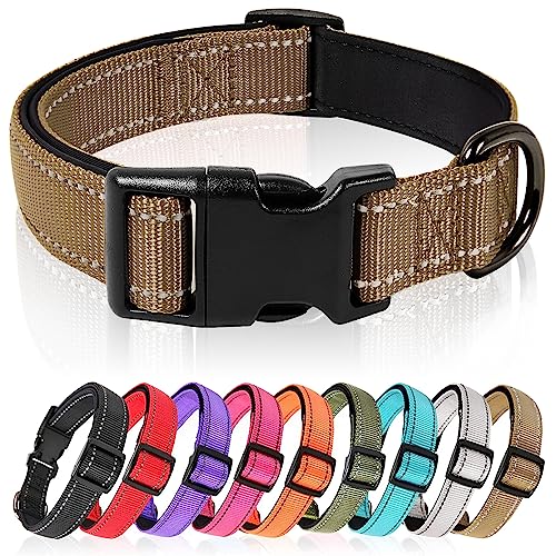 HEELE Dog Collar, Reflective Dog Collar, Soft Neoprene Padded Breathable Nylon Pet Collar Adjustable for Small Dogs, Khaki, S(10.23-14.96") - color: Khaki, size: Small (10.23-14.96")