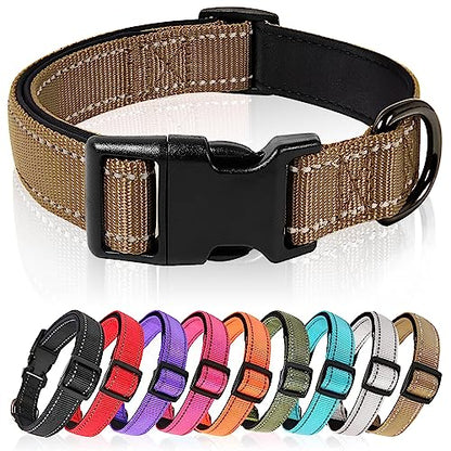 HEELE Dog Collar, Reflective Dog Collar, Soft Neoprene Padded Breathable Nylon Pet Collar Adjustable for Small Dogs, Khaki, S(10.23-14.96") - color: Khaki, size: Small (10.23-14.96")