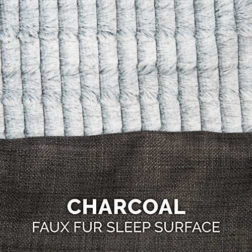 Furhaven Replacement Dog Bed Cover Luxe Faux Fur & Performance Linen Sofa-Style, Machine Washable - Charcoal, Medium - color: Charcoal, size: Medium