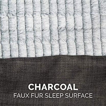 Furhaven Replacement Dog Bed Cover Luxe Faux Fur & Performance Linen Sofa-Style, Machine Washable - Charcoal, Medium - color: Charcoal, size: Medium