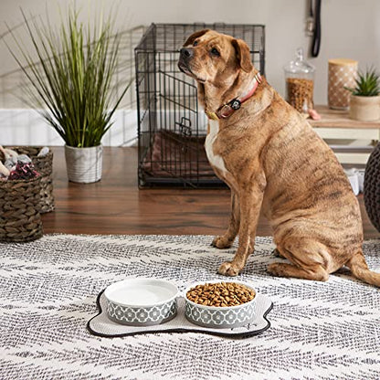 Bone Dry Paw Print Ceramic Pet Bowl, Lattice Collection, Large Set, 7.5x2.4", Gray, 2 Count - color: Gray, size: Large Set, 7.5x2.4"