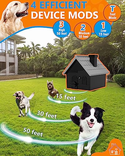 Dog Barking Control Devices, Anti Barking Device Ultrasonic Dog Barking Deterrent with 4 Modes, Stop Barking Dog Devices Up to 50 Ft Range, 2 in 1 Weatherproof Bark Control Device Outdoor Indoor | Multi-distance Intelligent Detection，Correct Bad Behaviors