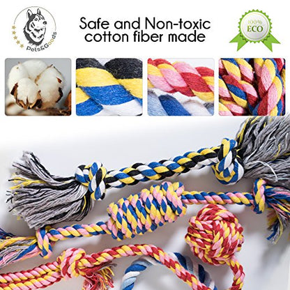 Pets&Goods Dog Rope Chew Toys – 5-Pack Durable Cotton Tug Toys for Puppies & Small/Medium Dogs – Dental Cleaning, Teething Relief, Washable & Safe Play
