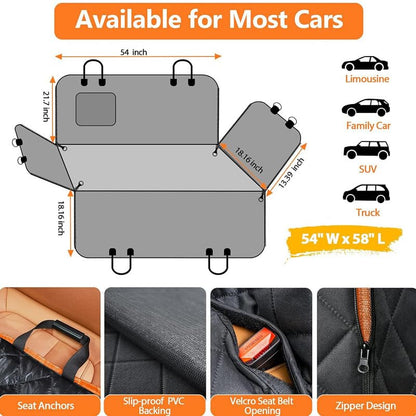 Dog Car Seat Cover for Back Seat, 100% Waterproof Pet Seat Cover with Mesh Visual Window, Scratchproof Nonslip Dog Hammock for Car, Bench & Cargo Liner Style, Universal Size Fits Cars, SUVs, Trucks