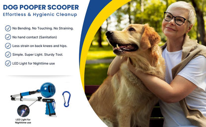 Dog Pooper Scooper 3 Tools in 1, Portable Pooper Scooper for Large & Small Dogs | Long Handle Poop Scooper for Dogs | Durable & Easy-to-Use Poop Scooper for Yard with Sticky Roller Feature