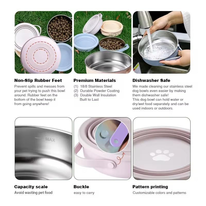 Black Slow Feeder Travel Dog Bowl Set – 30oz Stainless Steel + 20oz Collapsible Silicone Dish + Silicone Slow Feeder Insert | Water Bottle Holder | Non-Slip, Anti-Choking, BPA-Free – Claim - color: Slow feeder Black Bowl