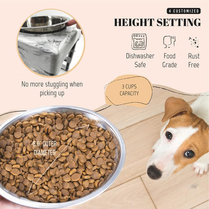 AVERYDAY Elevated Dog Bowls, 4 Height Adjustable Stand for Small and Medium Dogs, Raised Dog Feeder Holder with 2 Stainless Steel Food and Water Bowls, Anti-Slip Base Tall Feeding Station - color: Marble grey stand + 2 food bowls, size: Small