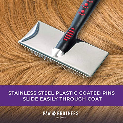 Paw Brothers Soft Pin Flat Slicker Brush for Dogs, Professional Grade Brush for Large Dogs, Coated Tips, Gentle on Skin, Remove Tangles and Mats, Maximum Coverage, X-Large - size: Large/X-Large