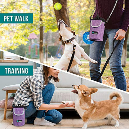 PetAmi Dog Treat Pouch, Large 3-Cup Dog Training Treat Bag with Poop Bag Dispenser, Hands-Free Waist Belt & Crossbody Strap, Reflective with Multiple Pockets & Belt Clip (Purple) - color: Purple