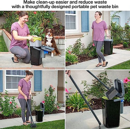 PetFusion Outdoor Pet Waste Disposal, Innovative Dog Poop Trash Can with Locking Handle, With Deodorizer, Built-in Poop Bag Holder, 5 Bags Included. | Built-in bag holder, keeps refills within reach, odor control, five bags included, secure lid design for