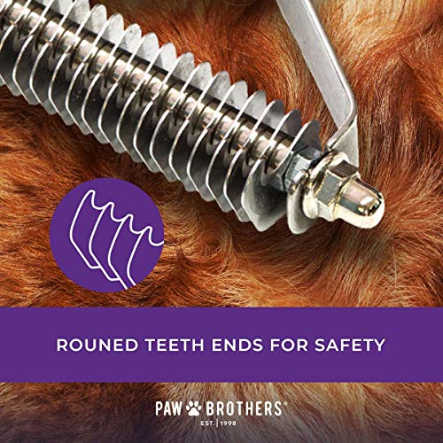 RYAN'S PET SUPPLIES Paw Brothers 32 Blade Extra Fine Double Wide Dematting Undercoat Rake for Dogs and Cats, Professional Grade, Dog Shedding Brush, Stainless Steel Blades, Rounded Gentle Teeth - size: 32 Blade Extra Fine