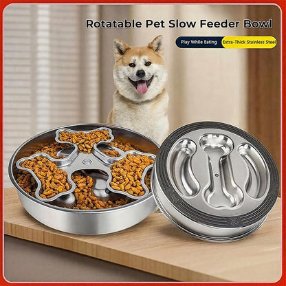 Stainless Steel Rotating Bone-Shaped Slow Food Pet Feeder | 304 Grade, Anti-Spill, For Dogs and Cats
