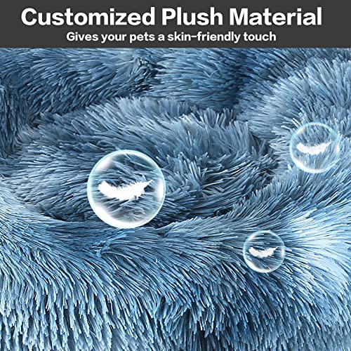 NOYAL Calming Donut Dog Bed for Small to Medium Dogs & Cats - Plush Faux Fur Anti-Anxiety Pet Bed with Machine Washable Cover & Non-Slip Base - color: Gradient Blue, size: Medium 23.6''