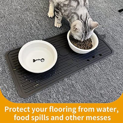 Ptlom Pet Placemat for Dog and Cat, Mat for Prevent Food and Water Overflow, Suitable for Medium and Small Pet, Black, Silicone - color: Black