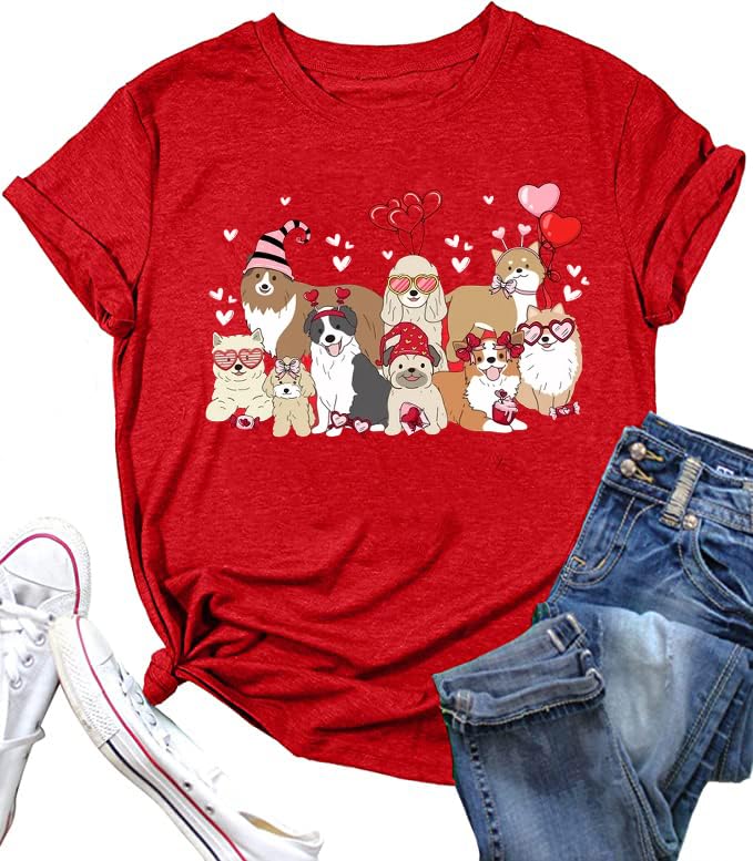 Dog Lovers Shirt for Women Cute Dog Paw Heart Graphic Shirt Dog Mom Valentine's Mother's Day Tops Spring Tee - color: Vle-brd25, size: Medium