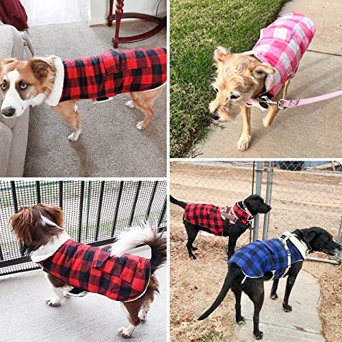 Malier Dog Winter Coat, Classic Plaid Fleece Dog Cold Weather Coats Dog Jacket with Pocket, Windprood Warm Dog Coat Vest Winter Pet Clothes Apparel for Small Medium Large Dogs (Red, XXX-Large) - color: Red, size: XXX-Large